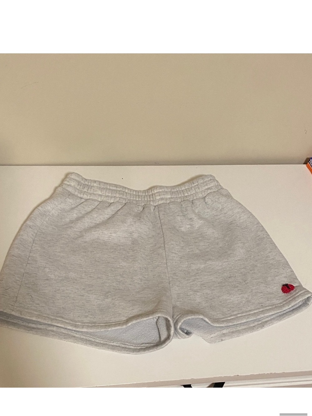 Hand Embroidered Light Gray Sweat Shorts - Ladybug design